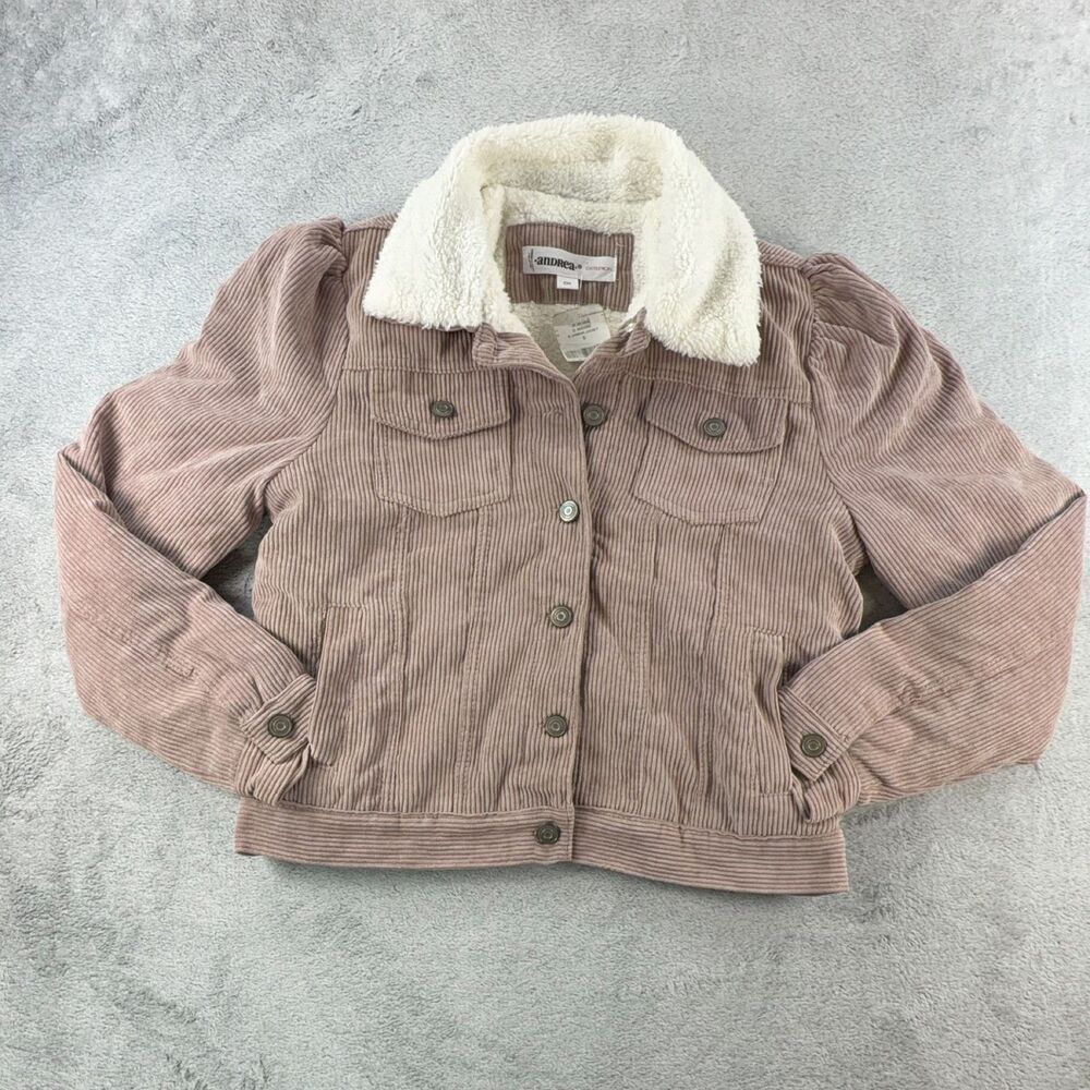 Andrea Exterior Womens Juniors S Mauve Corduroy Sherpa Lined Trucker Jacket